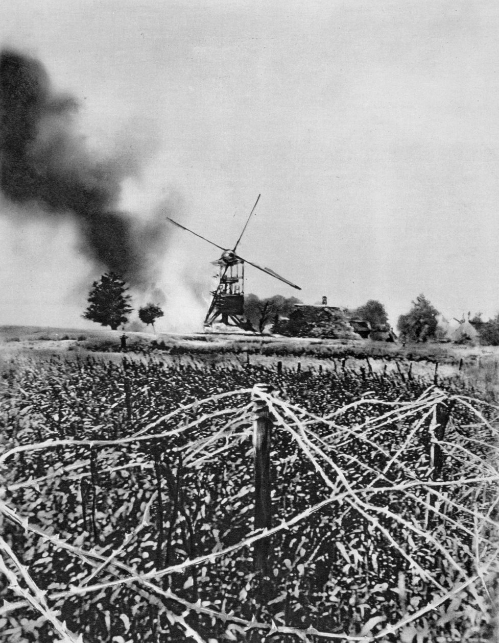 Bombardement av en vindmølle med brennende skjell, Artois, Frankrike, første verdenskrig, 1915 av Unbekannt
