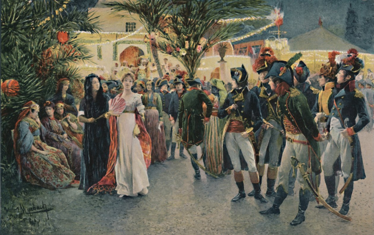 Bonaparte, Kleber, Eugène De Beauharnais, Lasalle og Junot ved Tivoli-hagen i Kairo, 1896 av Unbekannt