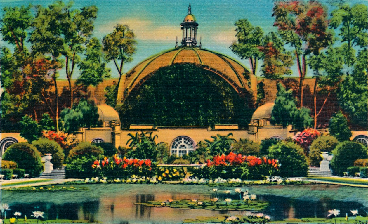 Botanisk bygning og lagune. San Diego, California, c1941 av Unbekannt