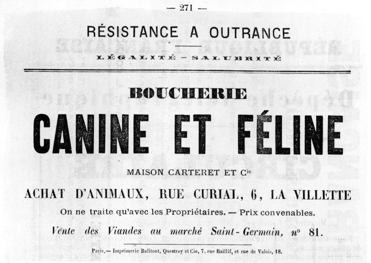 Boucherie Canine et Feline, fra franske politiske plakater fra Paris-kommunen, mai 1871 av Unbekannt