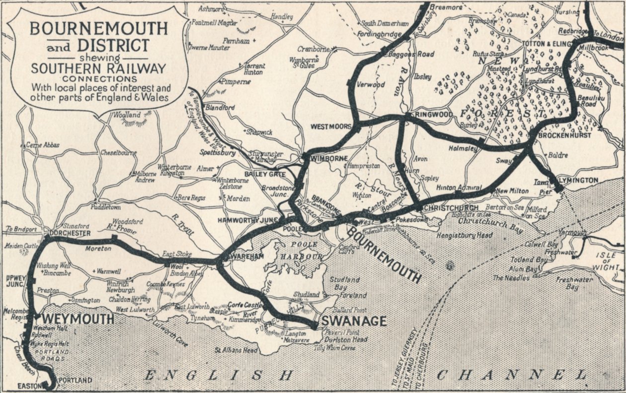 Bournemouth og District, viser Southern Railway-forbindelser, 1929 av Unbekannt