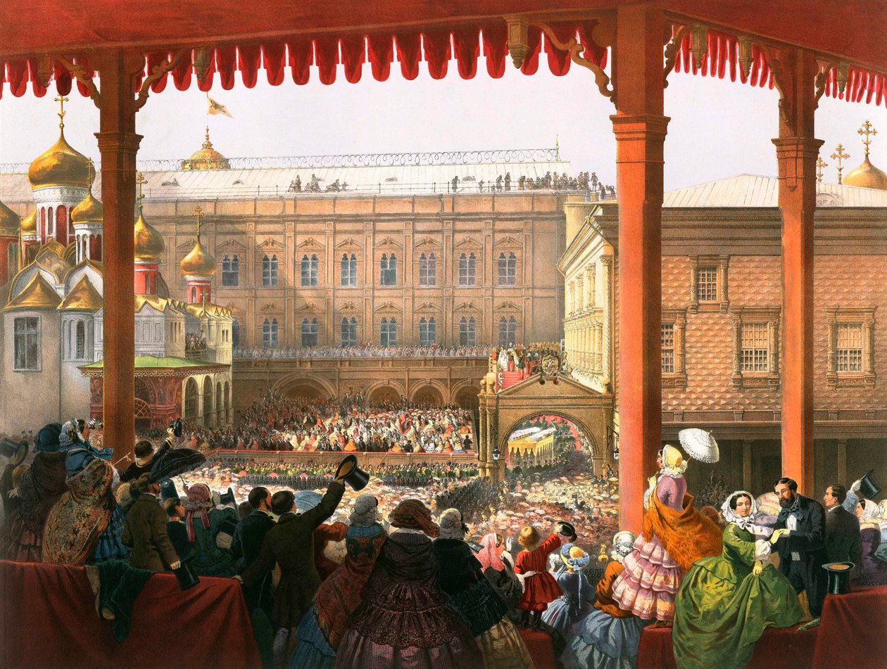 Bøy for folket, kroningen av tsar Alexander II av Russland, Moskva, 1855 1856 av Unbekannt