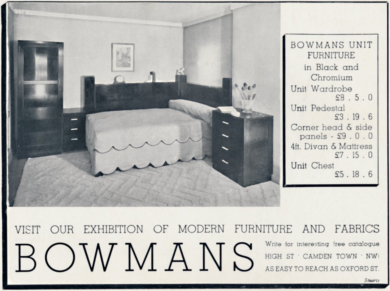 Bowmans - Besøk vår utstilling av moderne møbler og stoffer, 1935 av Unbekannt