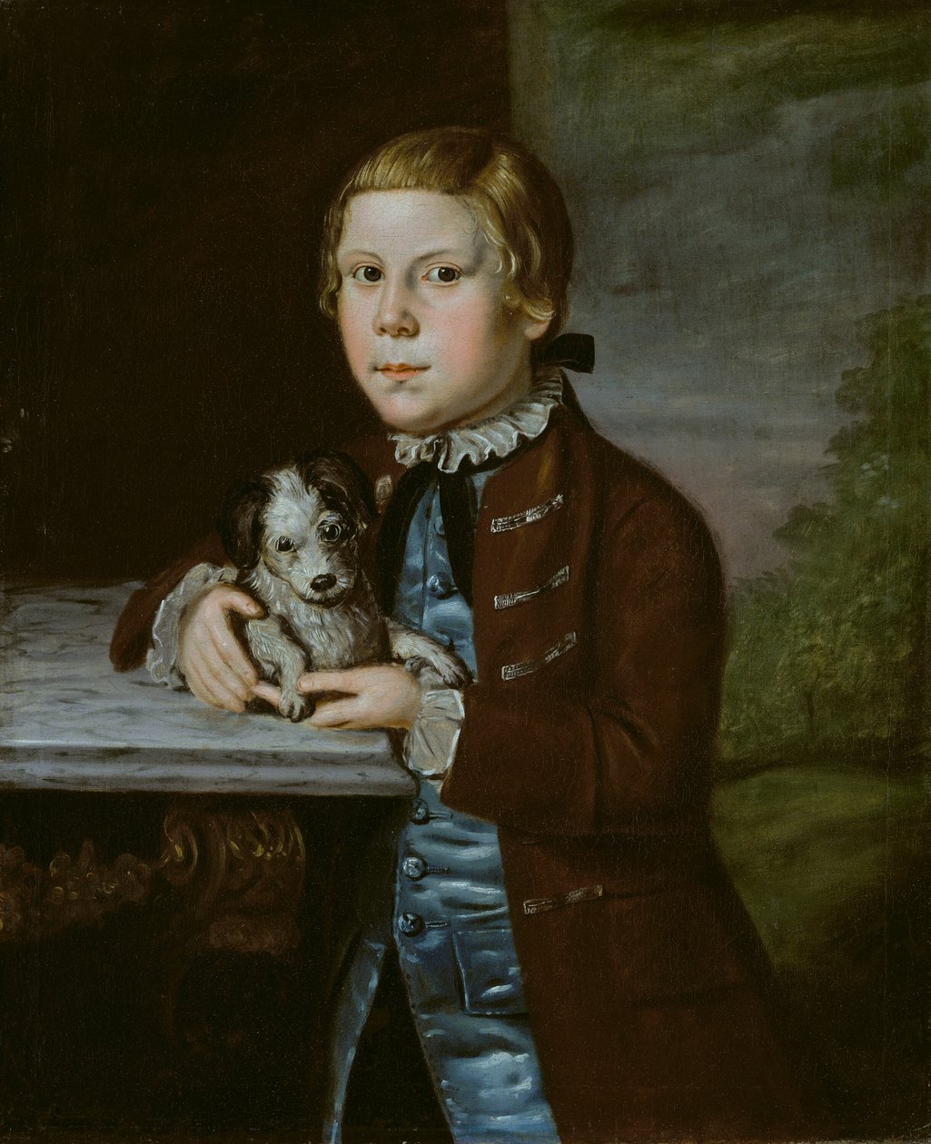 Gutt av Hallett familie med hund, 176676. av Unbekannt