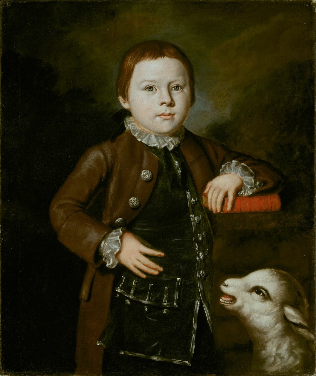 Gutt av Hallett familie med lam, 176676. av Unbekannt