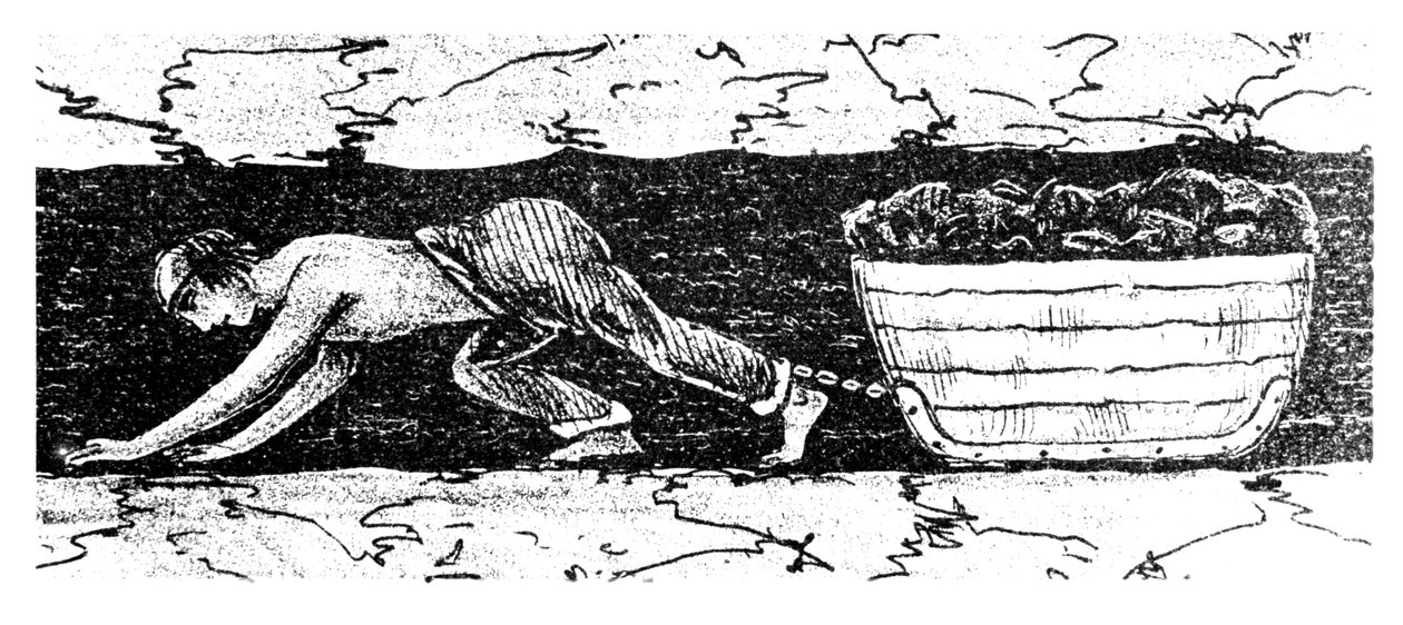Gutteputter som drar en slede med kull langs en smal søm, Sør-Wales, 1848 av Unbekannt