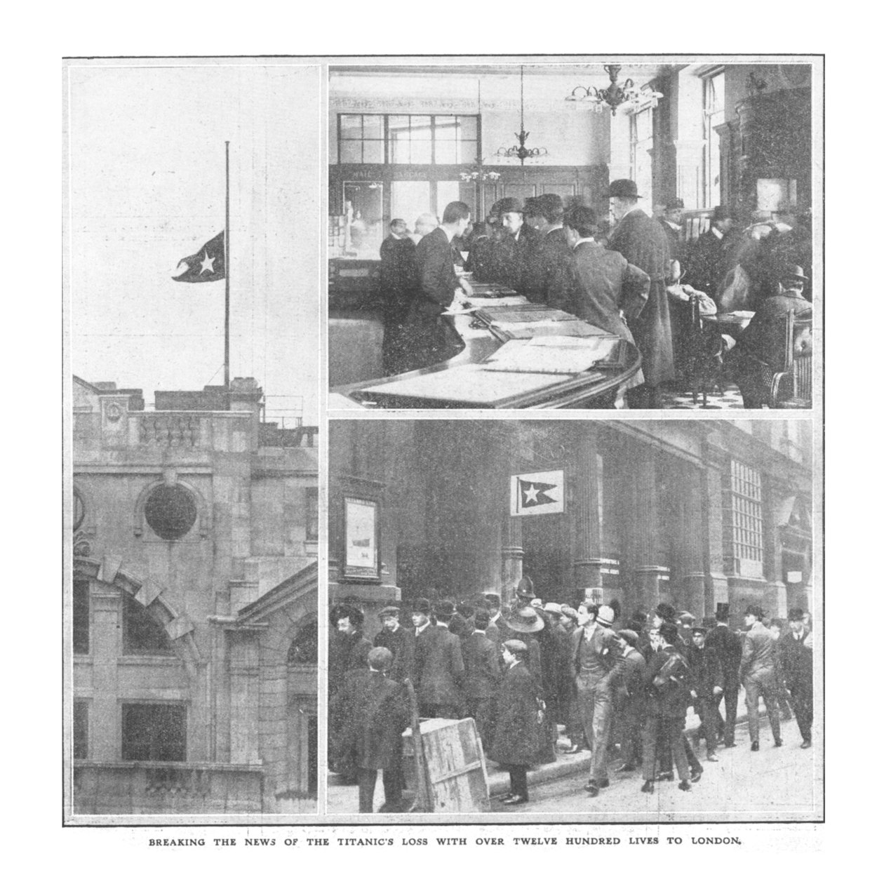 Breaking the News of Titanics-tapet med over tolv hundre liv til London, 20. april 1912. av Unbekannt