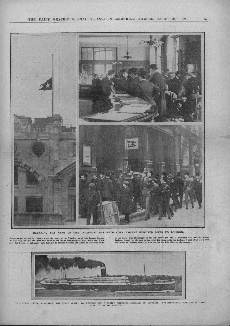 Breaking the News of the Titanics Loss, og RMS Virginian, 20. april 1912. av Unbekannt