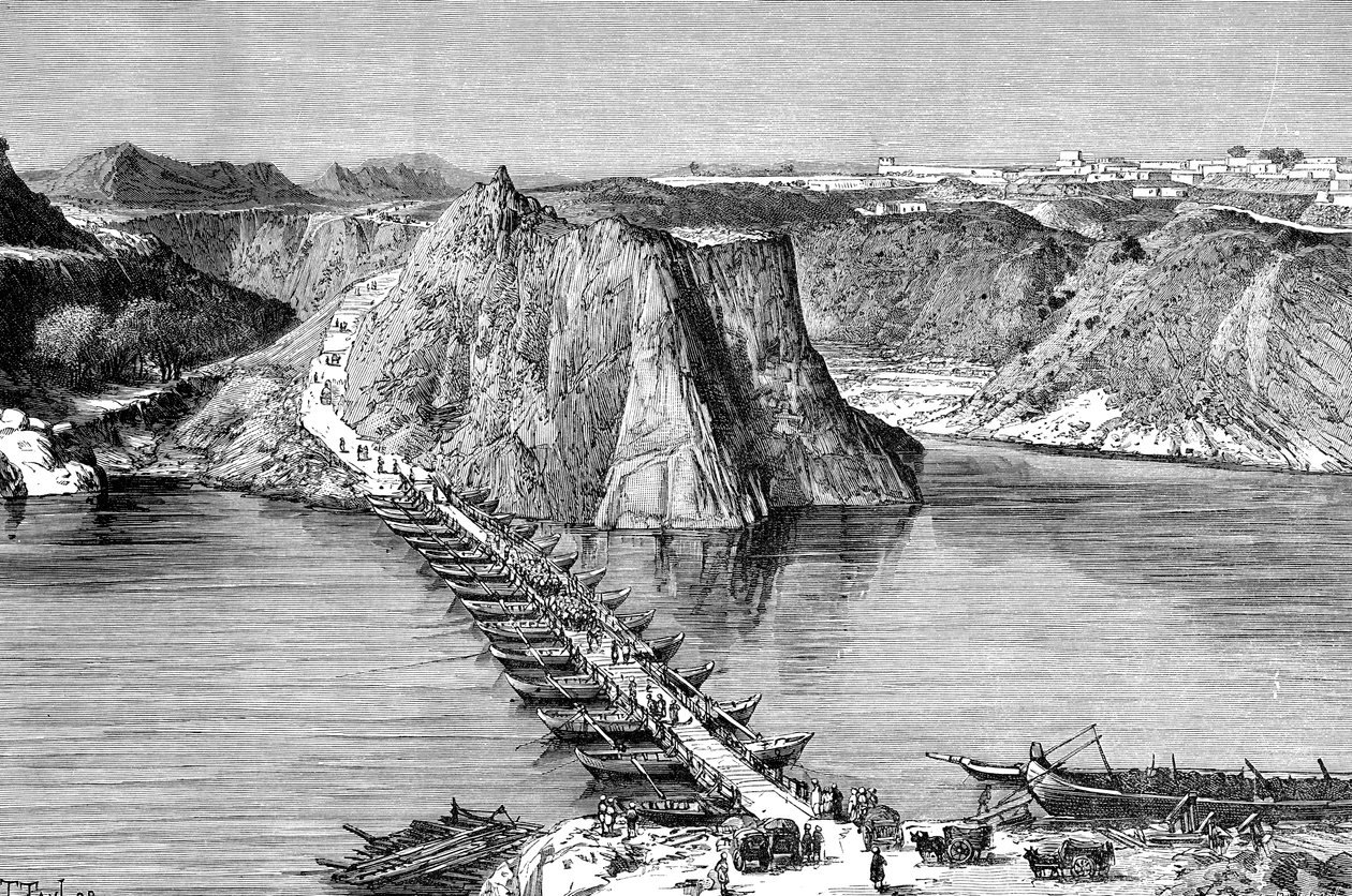Båtbro over Indus ved Khushalgarh, Pakistan, 1895 av Unbekannt