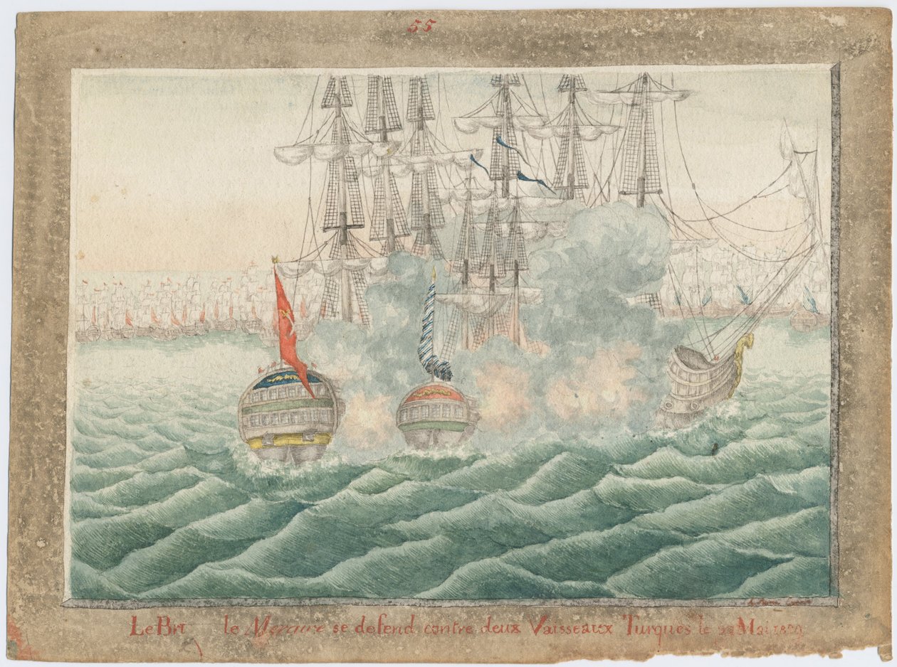 Brig Mercury kjempet mot to tyrkiske skip 14. mai 1829, 1829 av Unbekannt