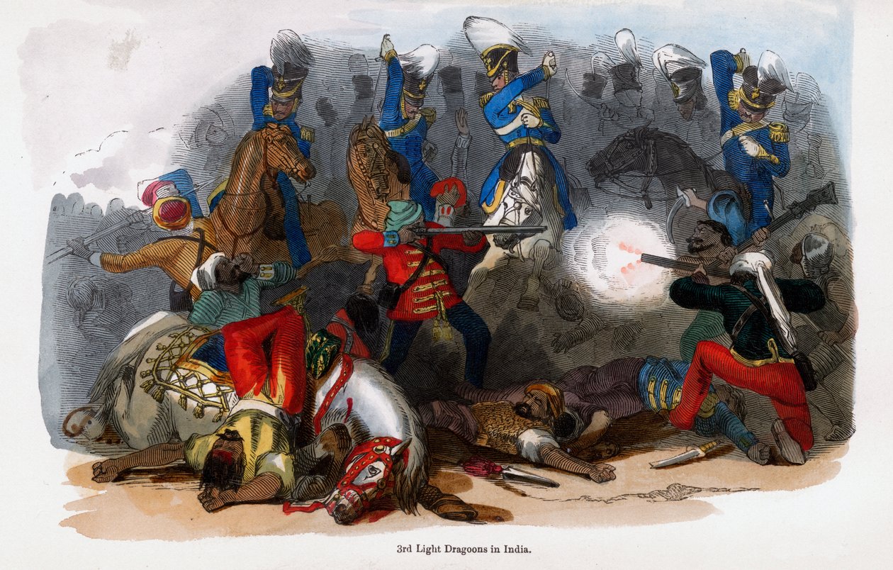 British 3rd Light Dragoons i aksjon i India av Unbekannt