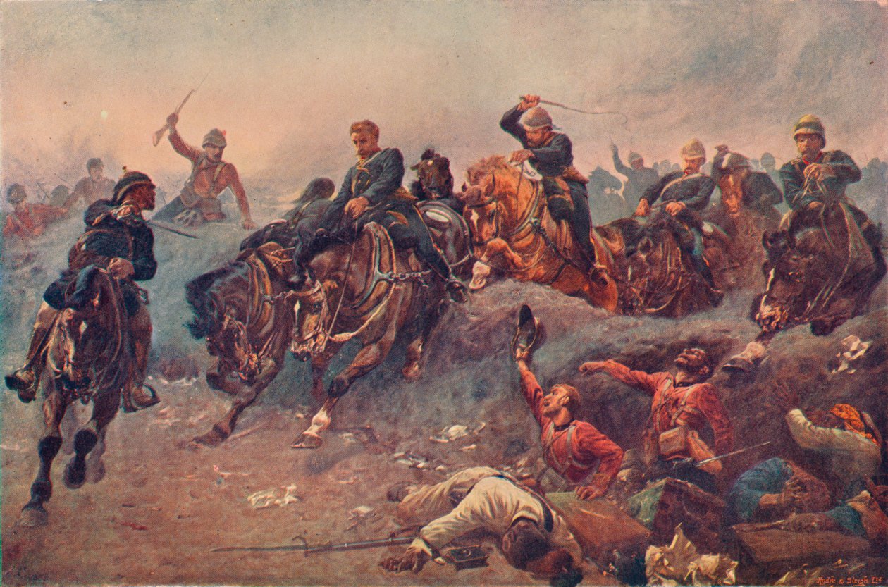 Britisk artilleri går inn i fiendens linjer ved Tel-el-Kebir, Egypt, 1882, 1883 1906 av Unbekannt