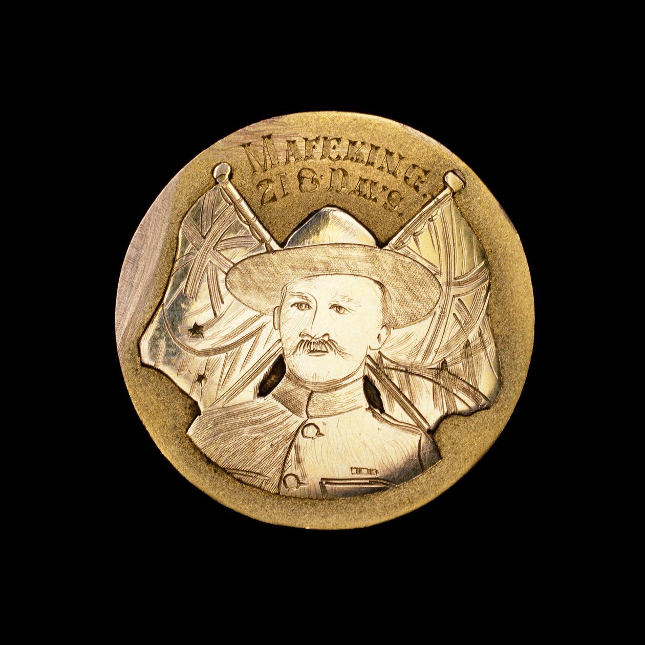 Britisk boerkrigsmedalje som feirer forsvaret mot beleiringen av Mafeking og skildrer Robert Baden-Powell (bilde) av Unbekannt