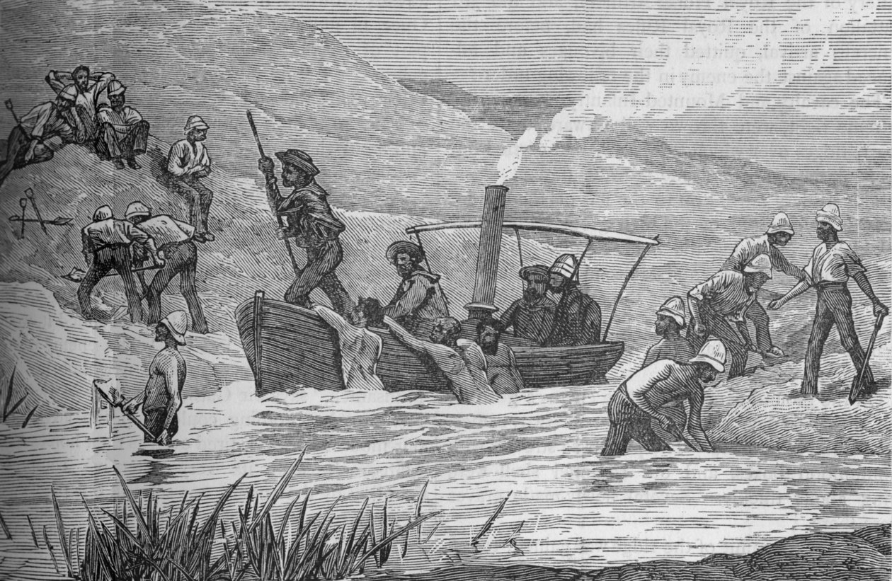 Britiske soldater kuttet en demning konstruert av Arabi ved Mahuta, c1882. av Unbekannt