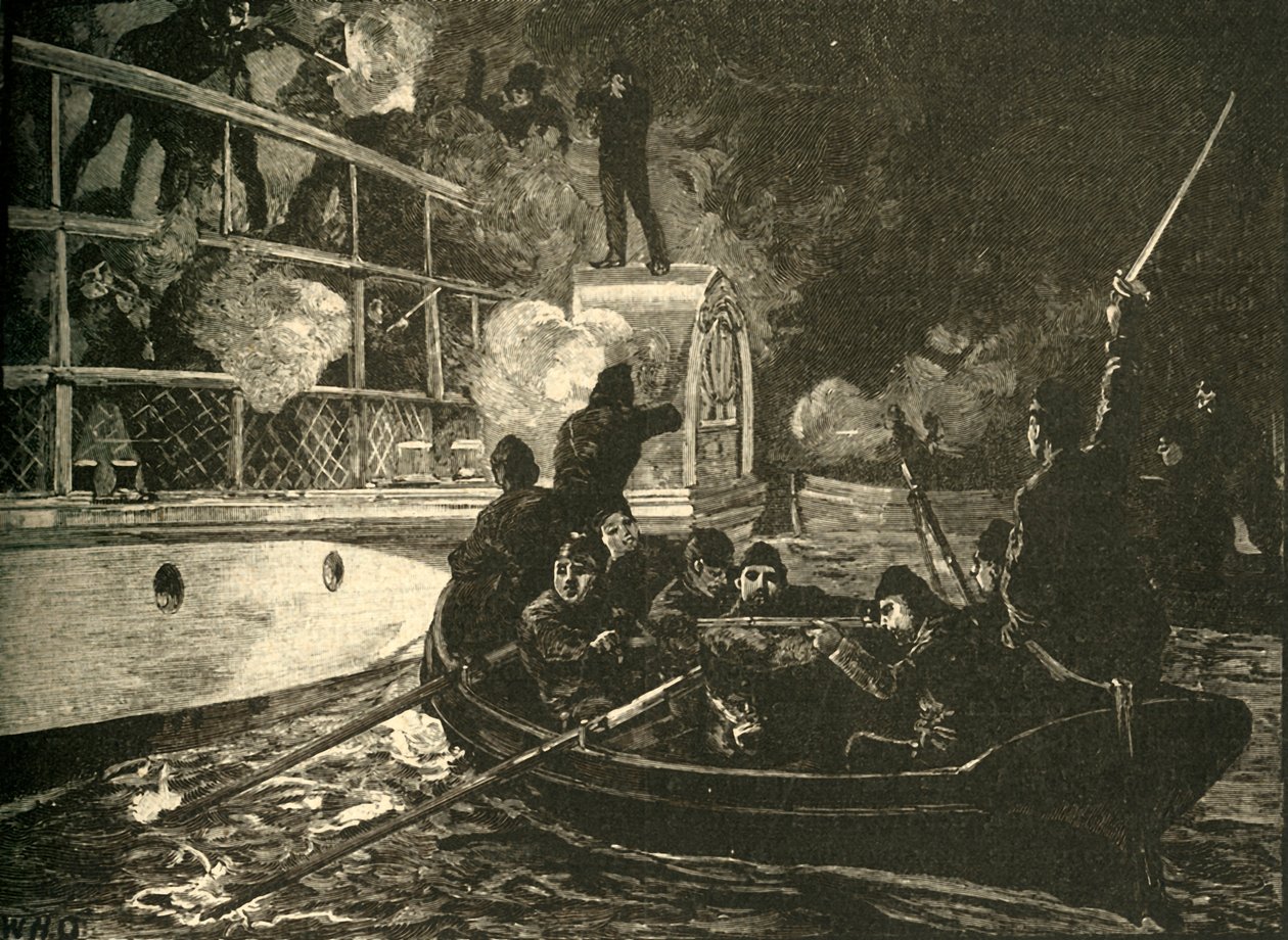 Britiske styrker fanget det kanadiske opprørsskipet Caroline ved Niagara-elven, 1837 c1890. av Unbekannt