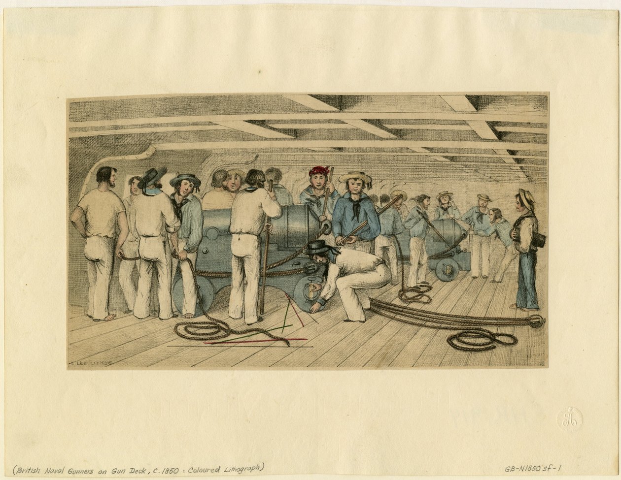 Britiske marineskyttere på kanondekk, ca. 1850 av Unbekannt