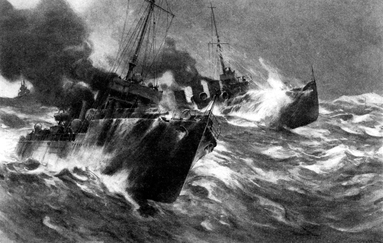 Britisk torpedofartøy i Nordsjøstormer, første verdenskrig, 1914 av Unbekannt