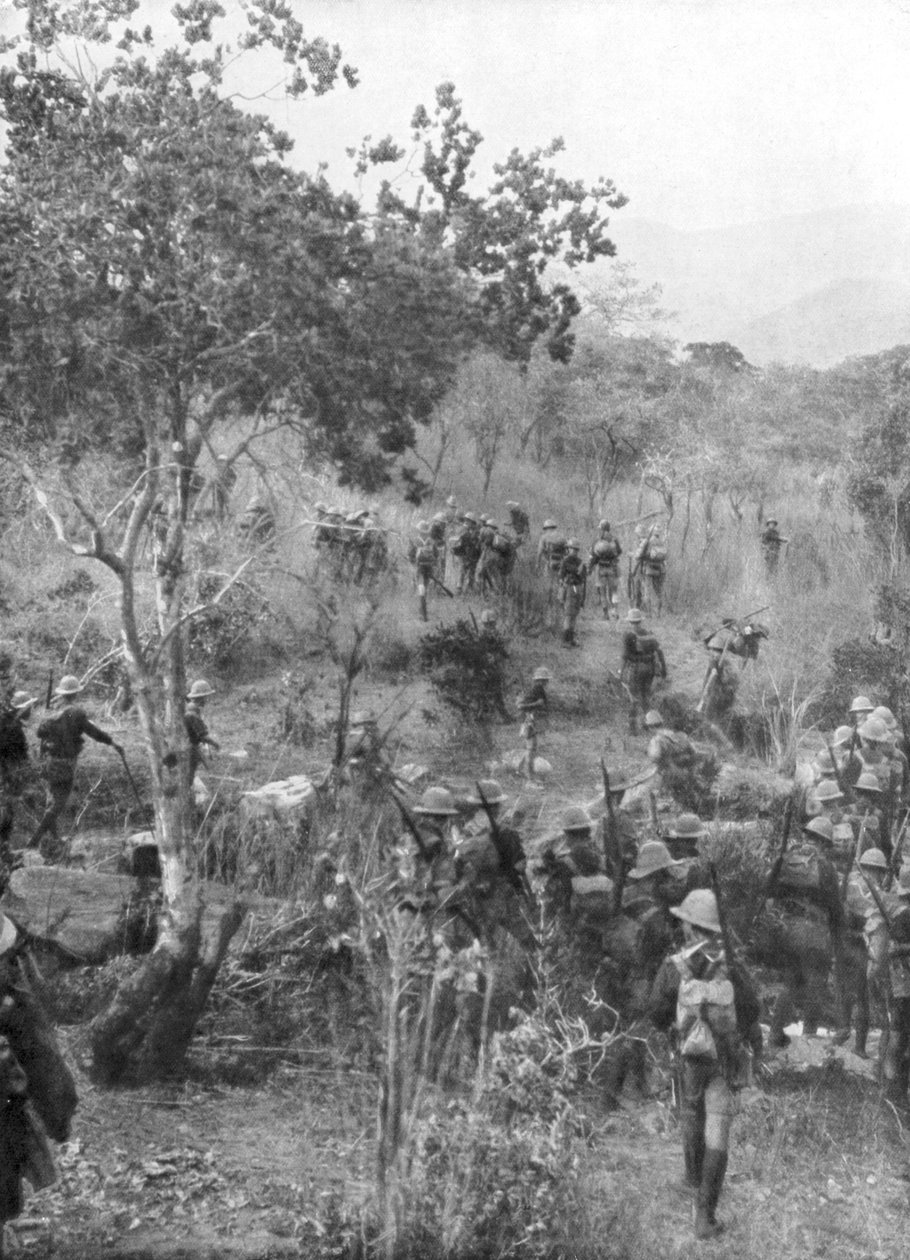 Britiske tropper i bushen på grensene til det tyske Øst-Afrika, første verdenskrig, 1915 av Unbekannt