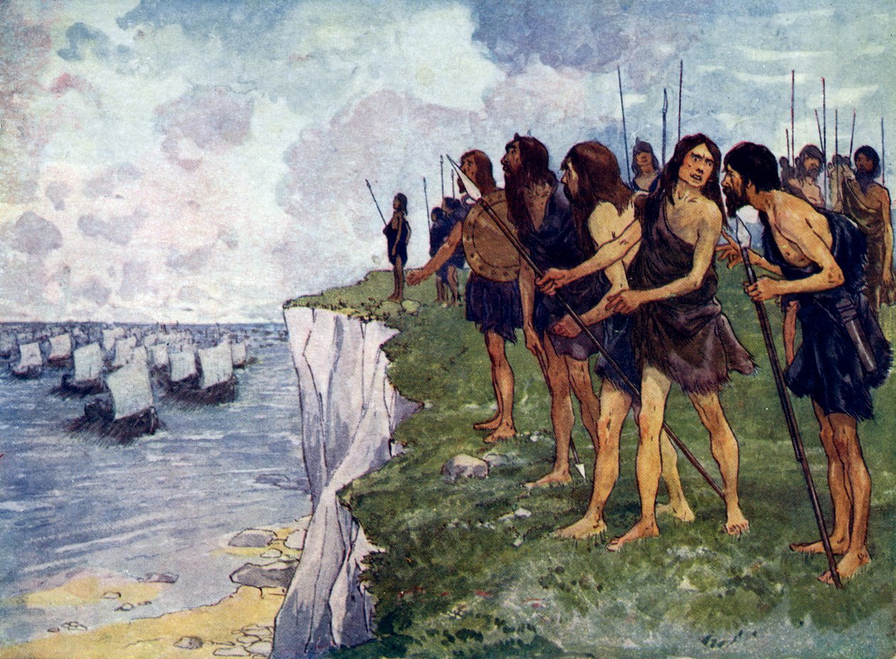 Briter som venter på den forestående ankomsten av vikingskip, c1500-tallet av Unbekannt