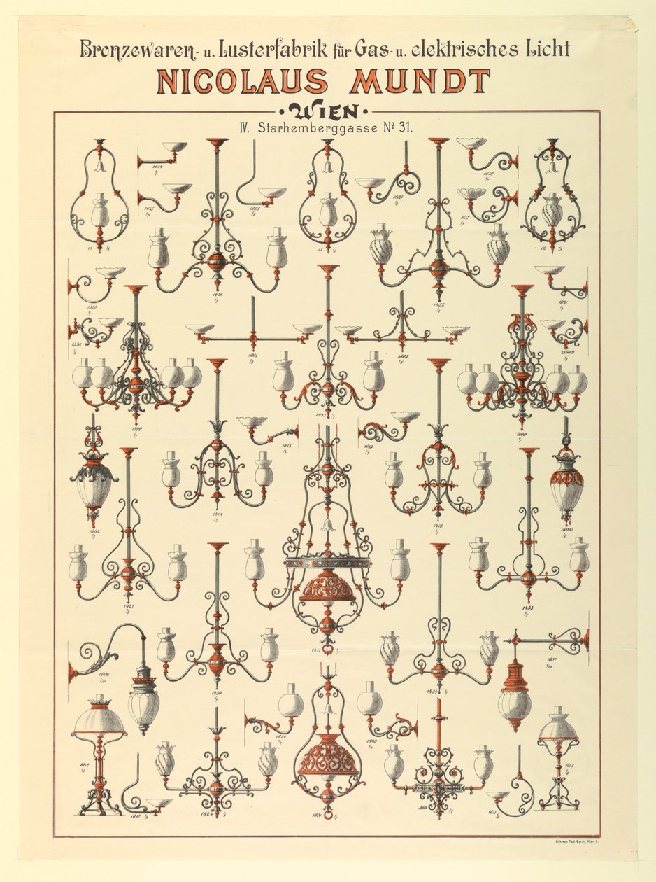 Broadside, annonse for gasslysarmaturer, ca. 1895 av Unbekannt