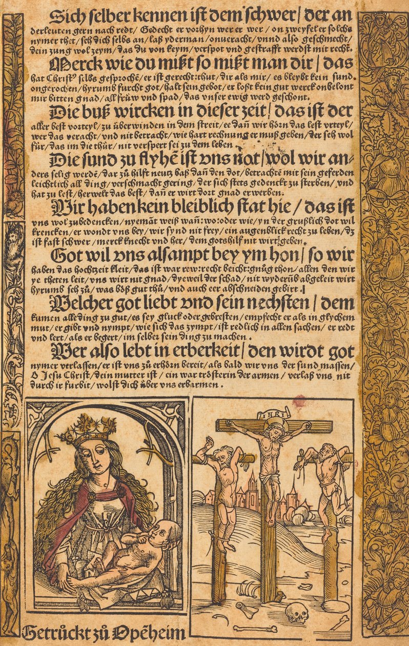 Bredside med to scener fra Kristi liv og groteske grenser, ca. 14751500. av Unbekannt