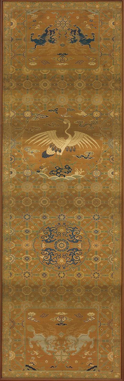 Brokade, silke. Avlangt panel, stoltrekk, Qing-dynastiet, 1700-tallet. av Unbekannt