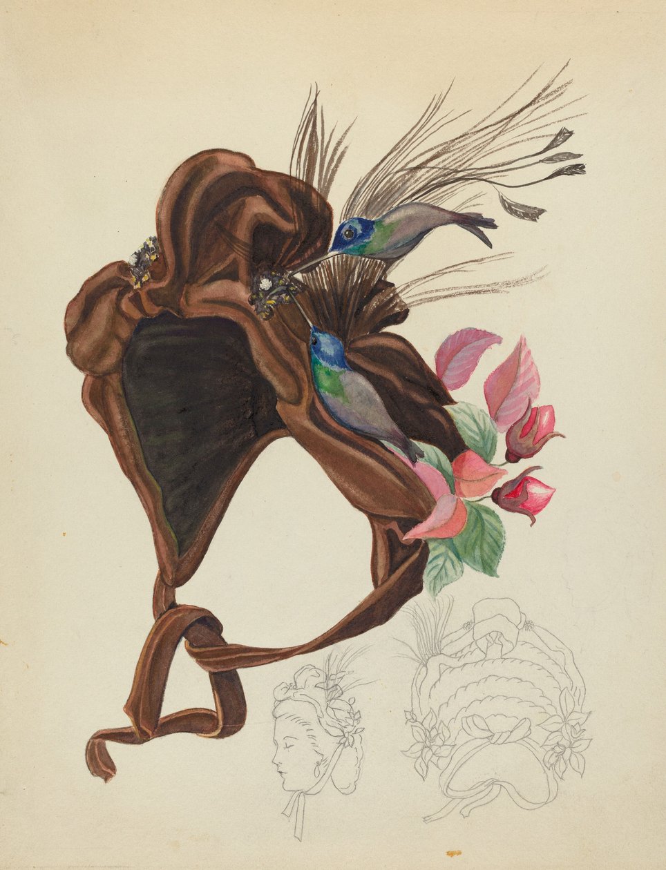 Brun fløyelshette, ca. 1940. av Unbekannt