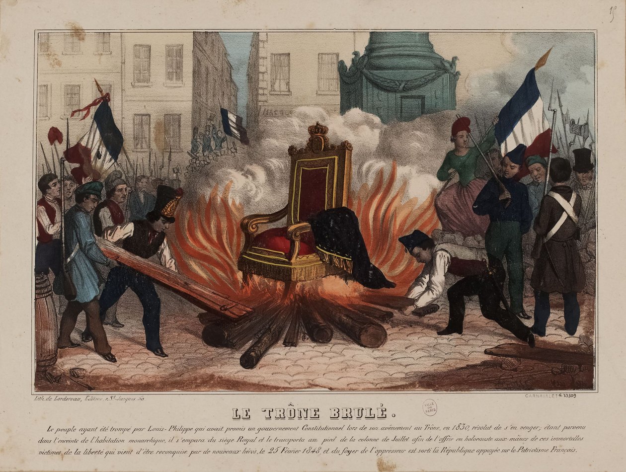 Brenning av tronen til kong Louis Philippe 25. februar 1848..., ca 1848. av Unbekannt