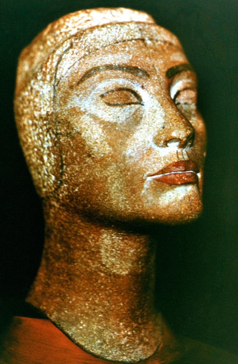 Byste av Nefertiti, dronning og kone til den gamle egyptiske farao Akhenaten Amenhotep IV av Unbekannt