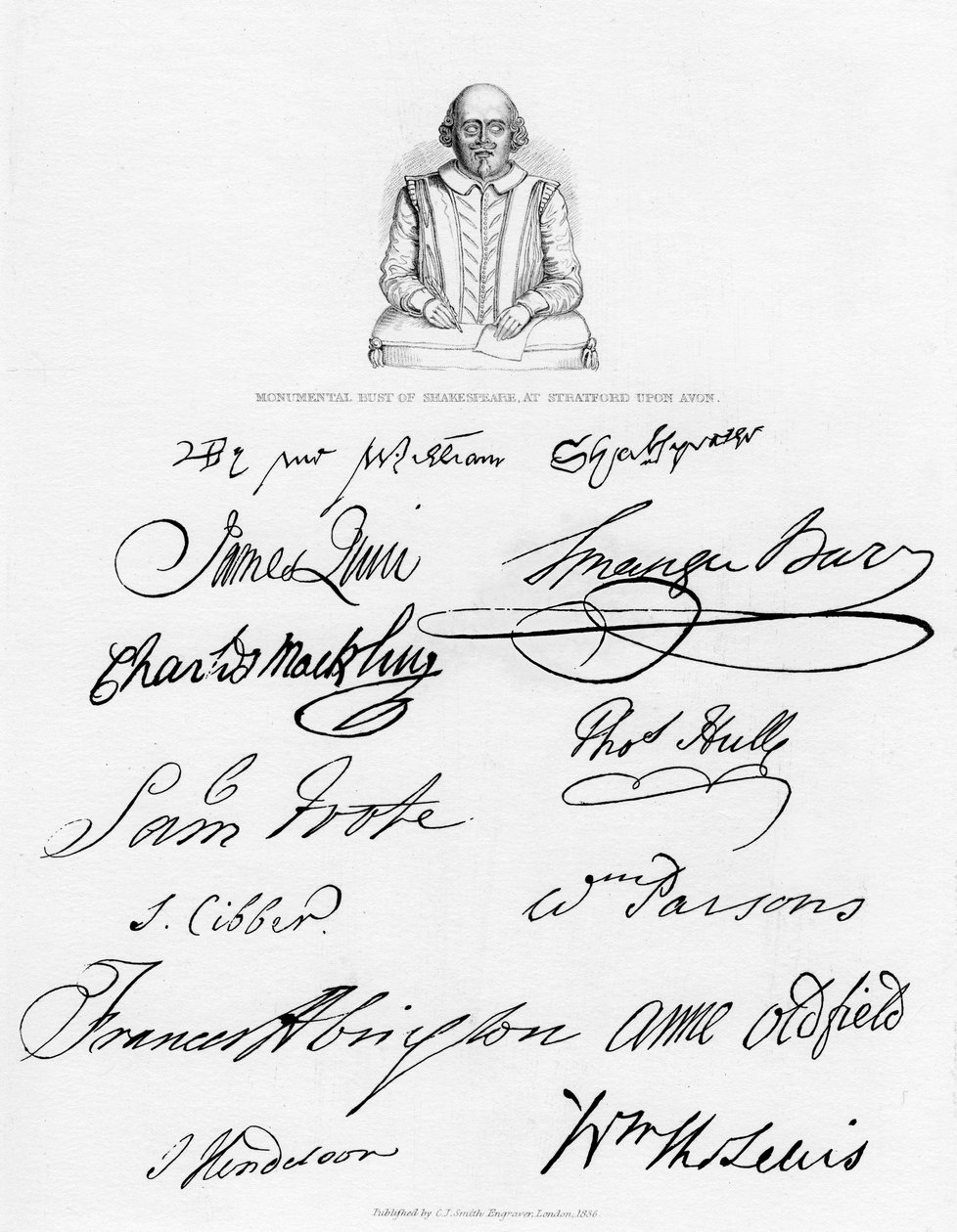 Byste av Shakespeare og signaturer fra berømte skuespillere, 1840 av Unbekannt