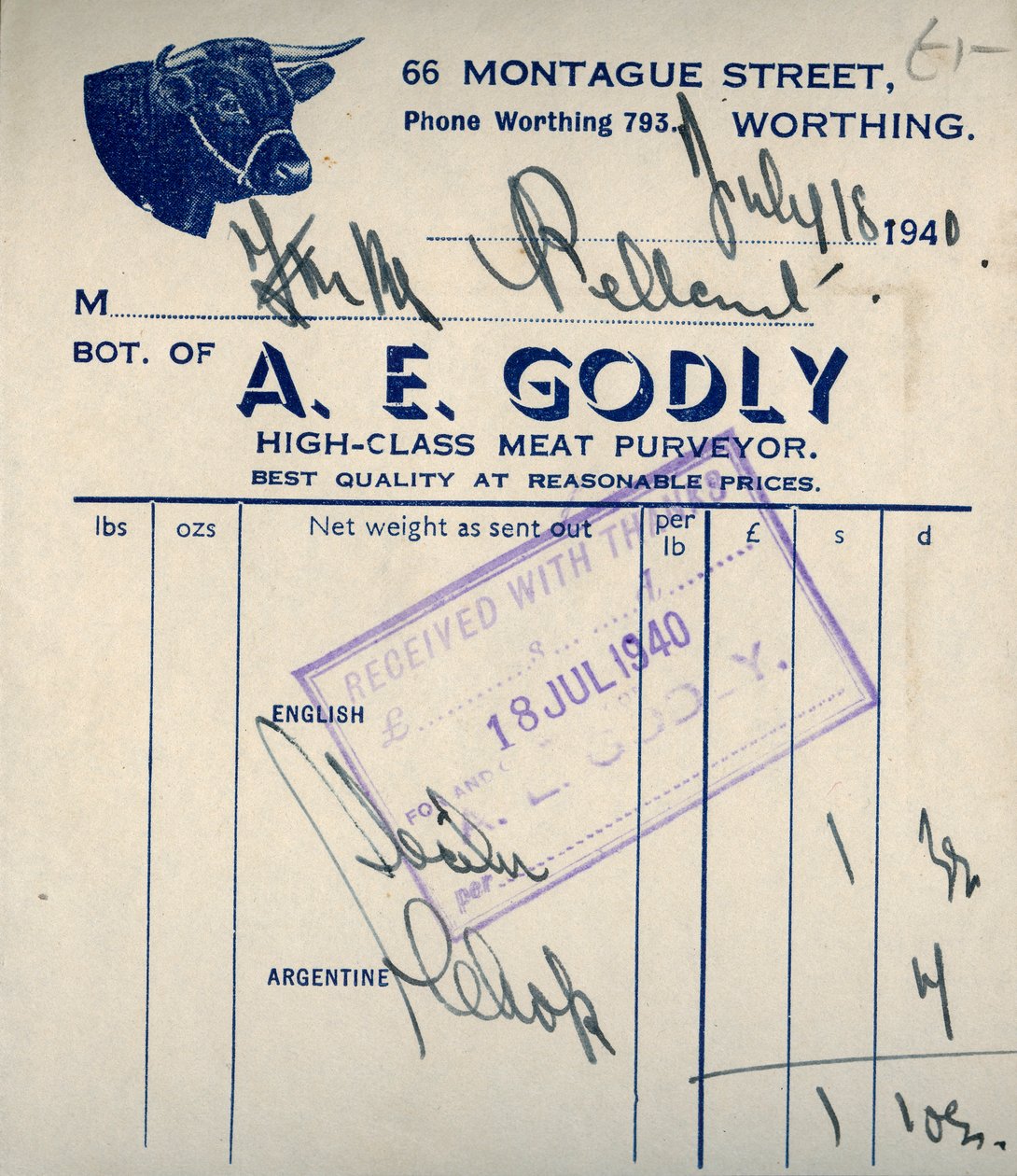 Slakterkvittering, 1940. av Unbekannt