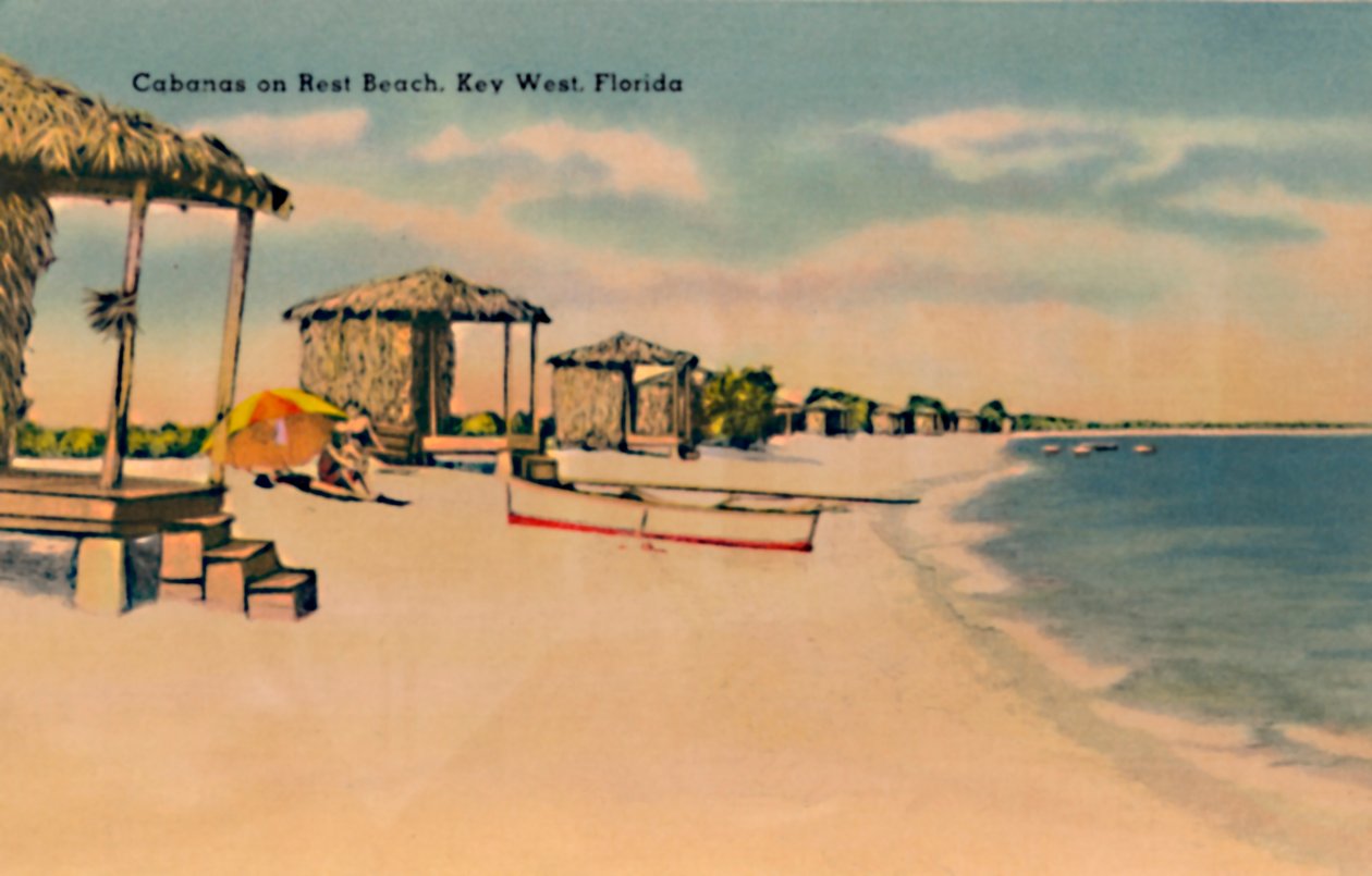 Cabanas på Rest Beach, Key West, Florida, ca. 1940-tallet av Unbekannt