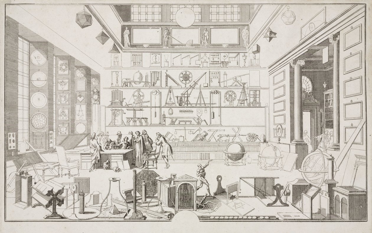 Cabinet de Geometrie de Mr LE CLERC - Forskningssentre Det fysiske laboratorium ved Academie des Sciences, Paris, ca 1700 av Unbekannt