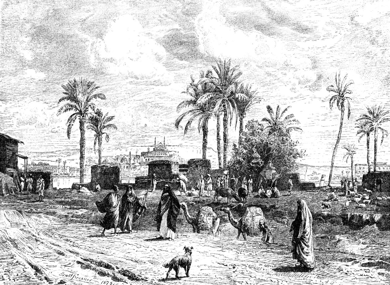 Kairo sett fra venstre bredd av Nilen, 1881 av Unbekannt