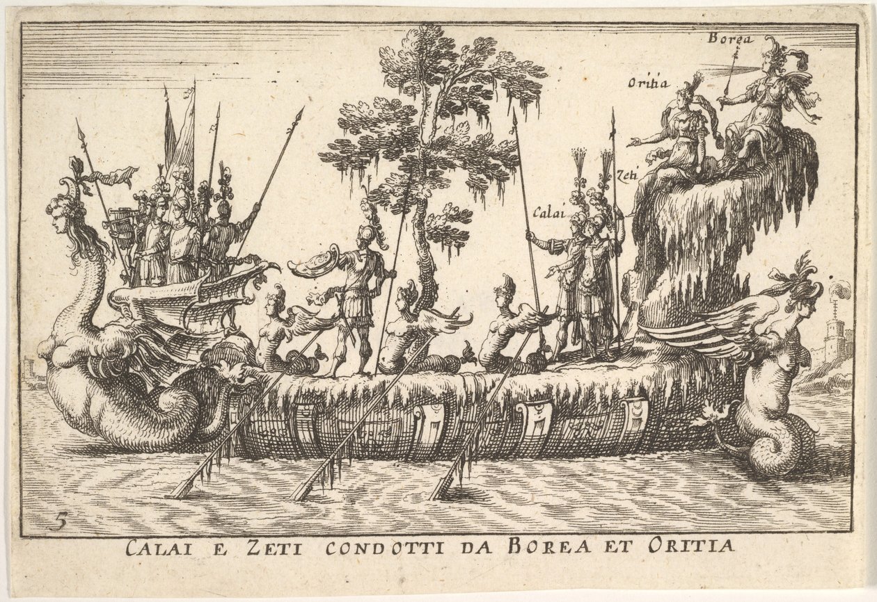 Calais og Zetes ledet av Boreas og Oreithyia Calais e Zeti condotti da Borea et Oritia, w..., 1664. av Unbekannt