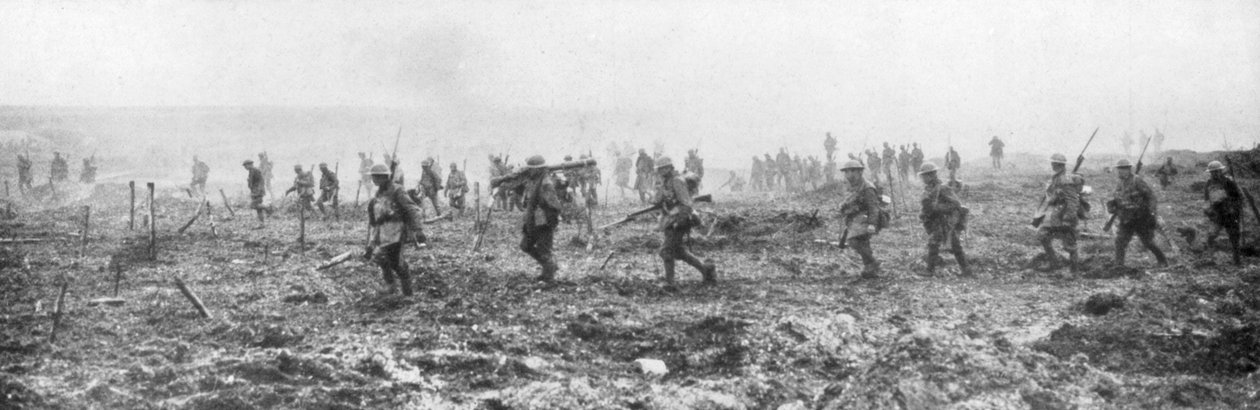 Kanadiske tropper i ingenmannsland, Vimy, Frankrike, første verdenskrig, 9. april 1917 av Unbekannt