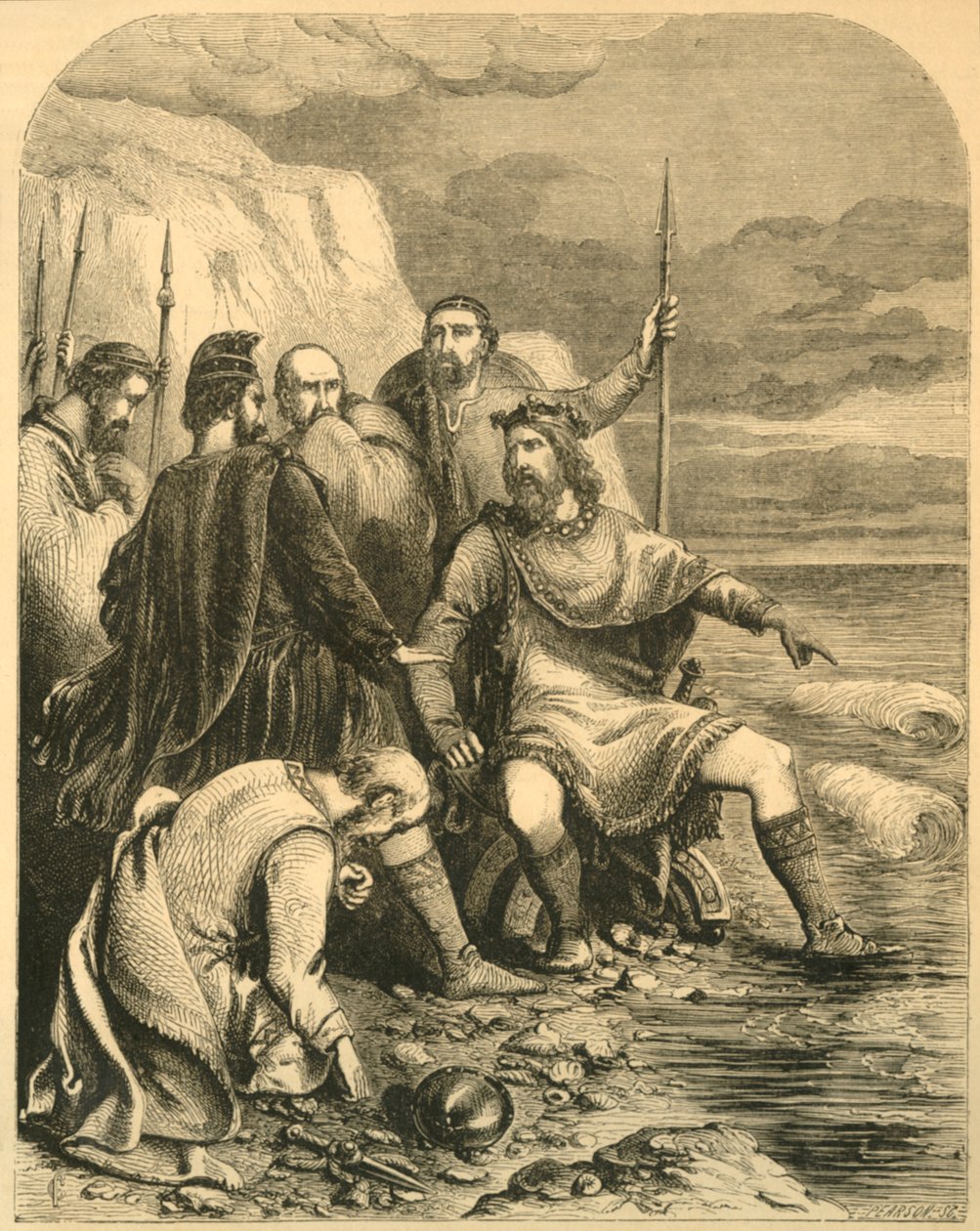 Knud som irettesetter smigeren til sine hoffmenn, c1890. av Unbekannt