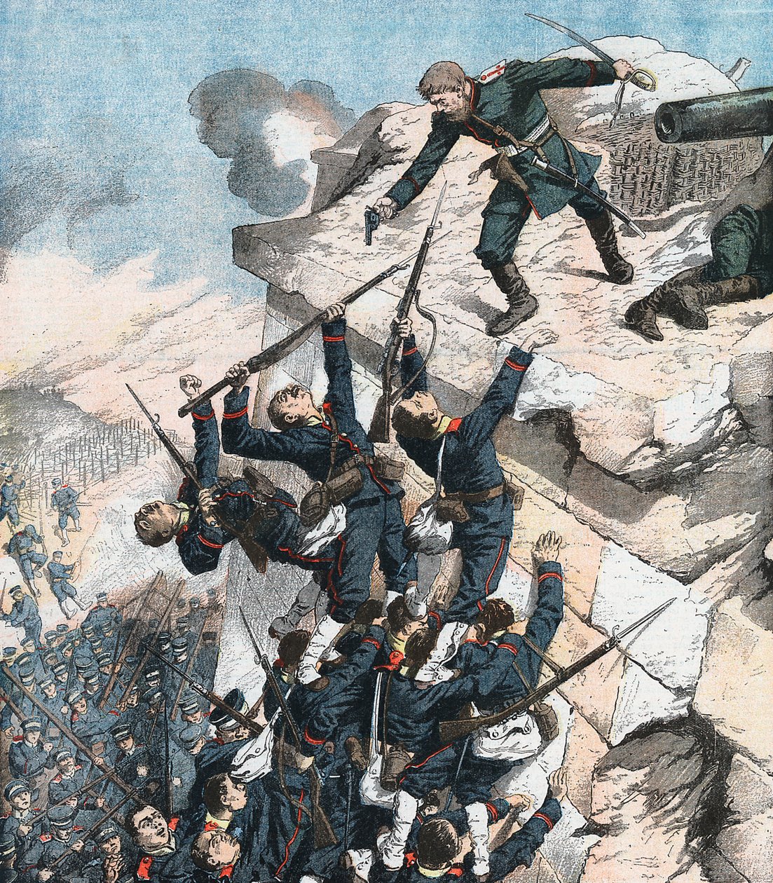 Kaptein Lebedief forsvarer heroisk bastionen ved Port Arthur, russisk-japanske krigen, 1904-5 av Unbekannt