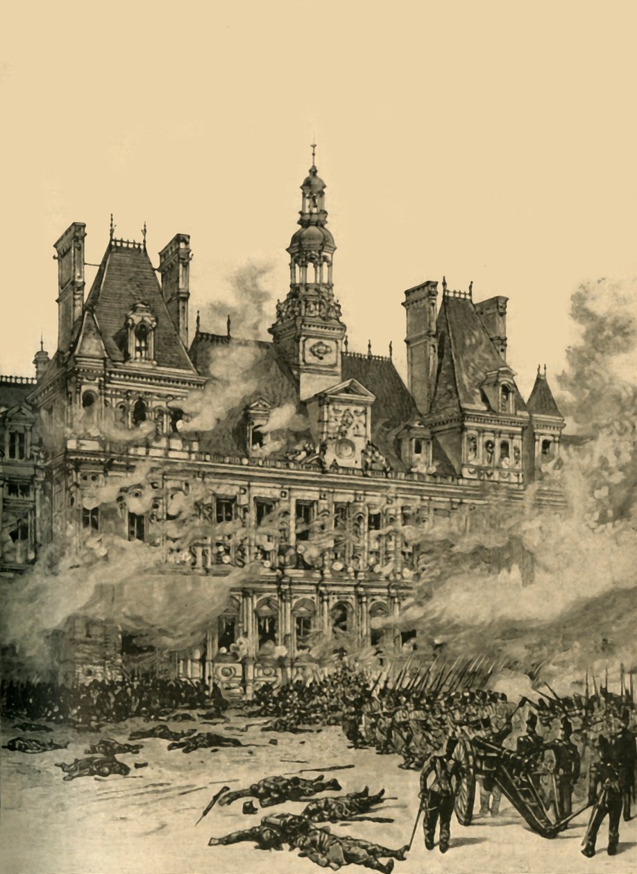 Fangst av Hotel de Ville, Paris, julirevolusjonen, 1830 c1890. av Unbekannt