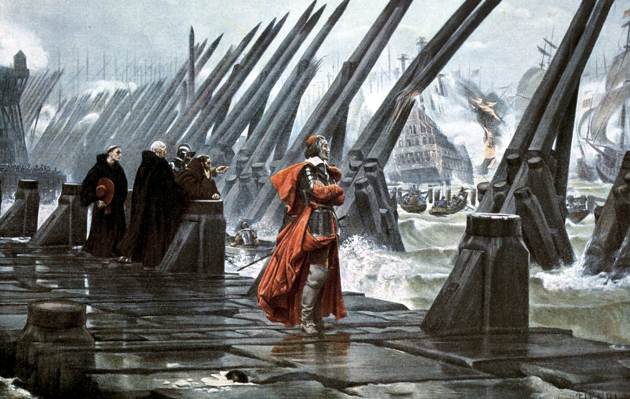 Kardinal Richelieu ved beleiringen av La Rochelle, 1628 tidlig på 1900-tallet av Unbekannt