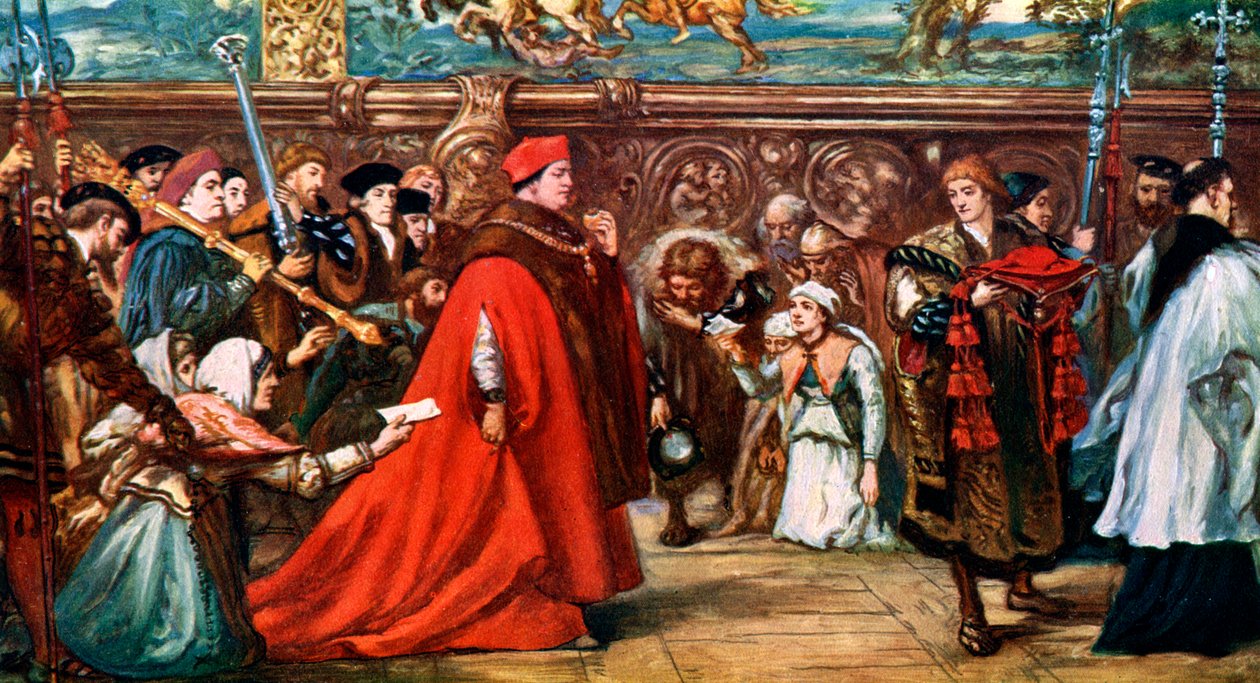 Kardinal Wolsey går i prosesjon til Westminster Hall, 1887, c1920 av Unbekannt