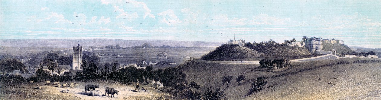 Carisbrooke Castle og landsbyen, Isle of Wight, 1800-tallet av Unbekannt
