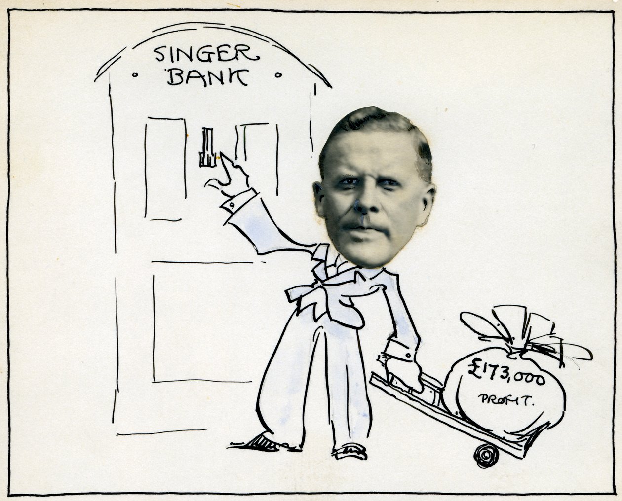 Tegneserie av administrerende direktør William E Bullock, Singer & Company Ltd av Unbekannt