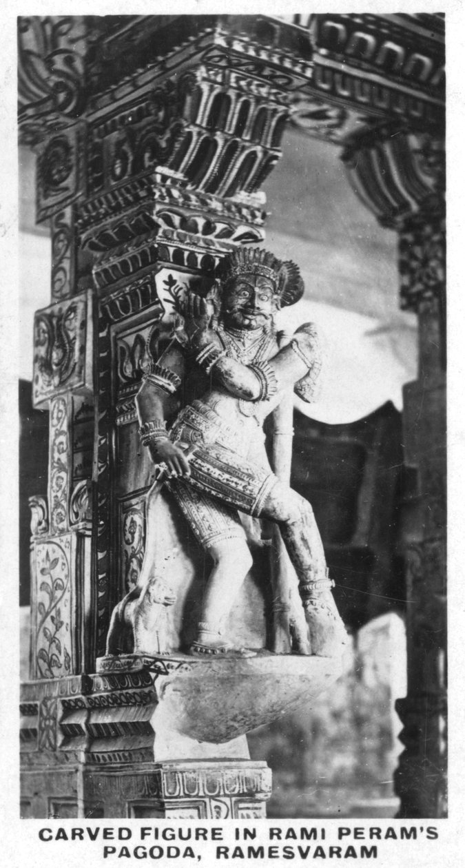 Utskåret figur i Rami Perams Pagoda, Ramesvaram, India, c1925 av Unbekannt