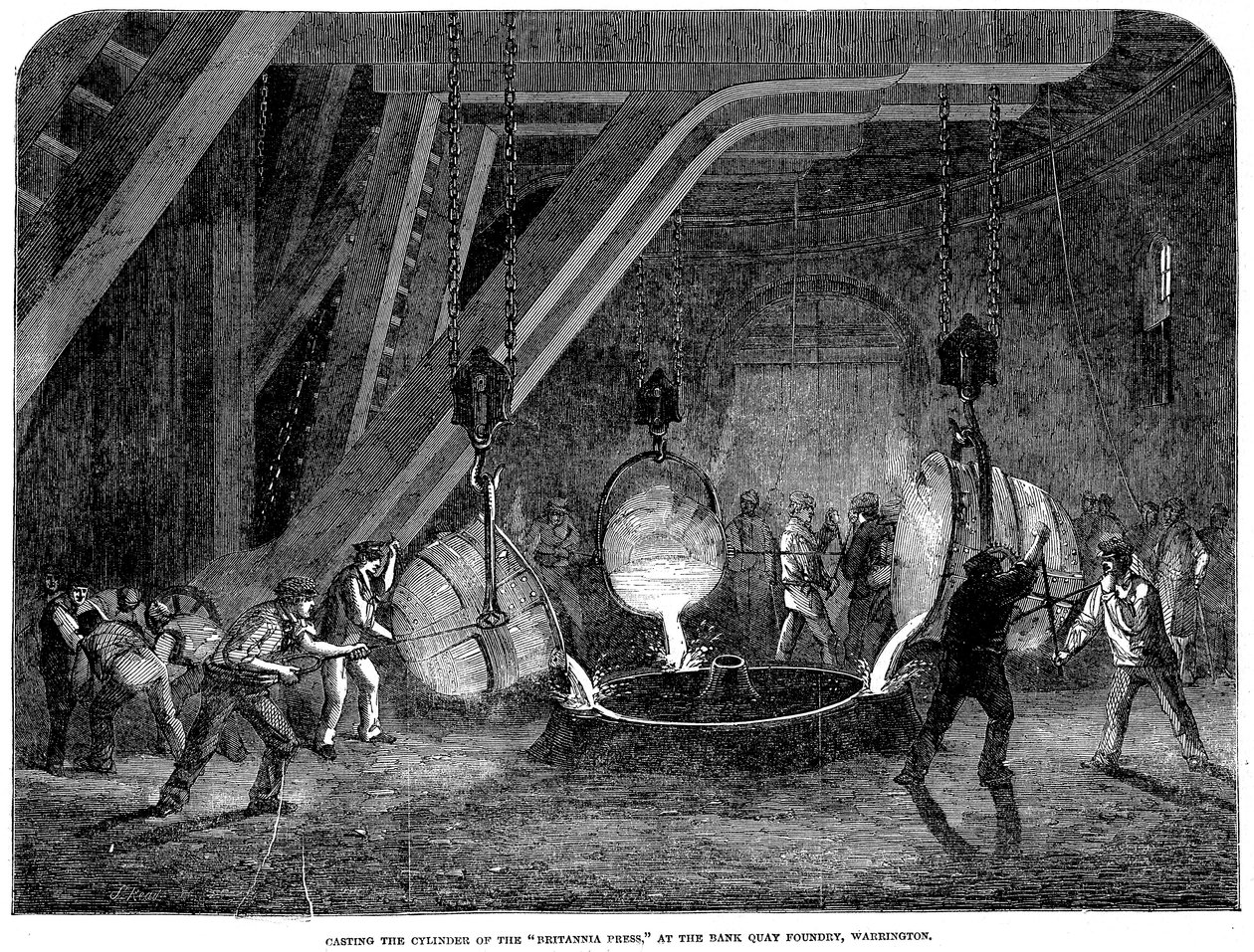 Støping av sylinderen til Britannia Press ved Bank Quay Foundry, Warrington, 1851 av Unbekannt
