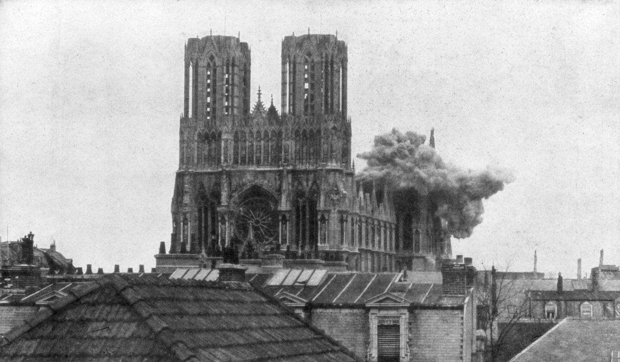 Katedralen i Reims, første verdenskrig, 19. april 1917 av Unbekannt