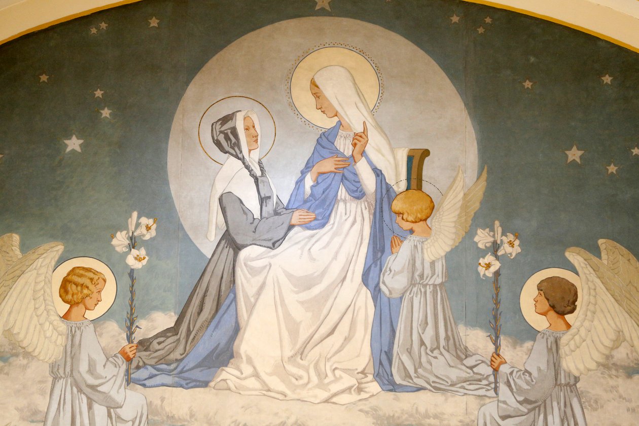 Catherine Laboure og Jomfru Maria. Fresco. Kapellet til Vår Frue av den mirakuløse medalje. Paris DR av Unbekannt