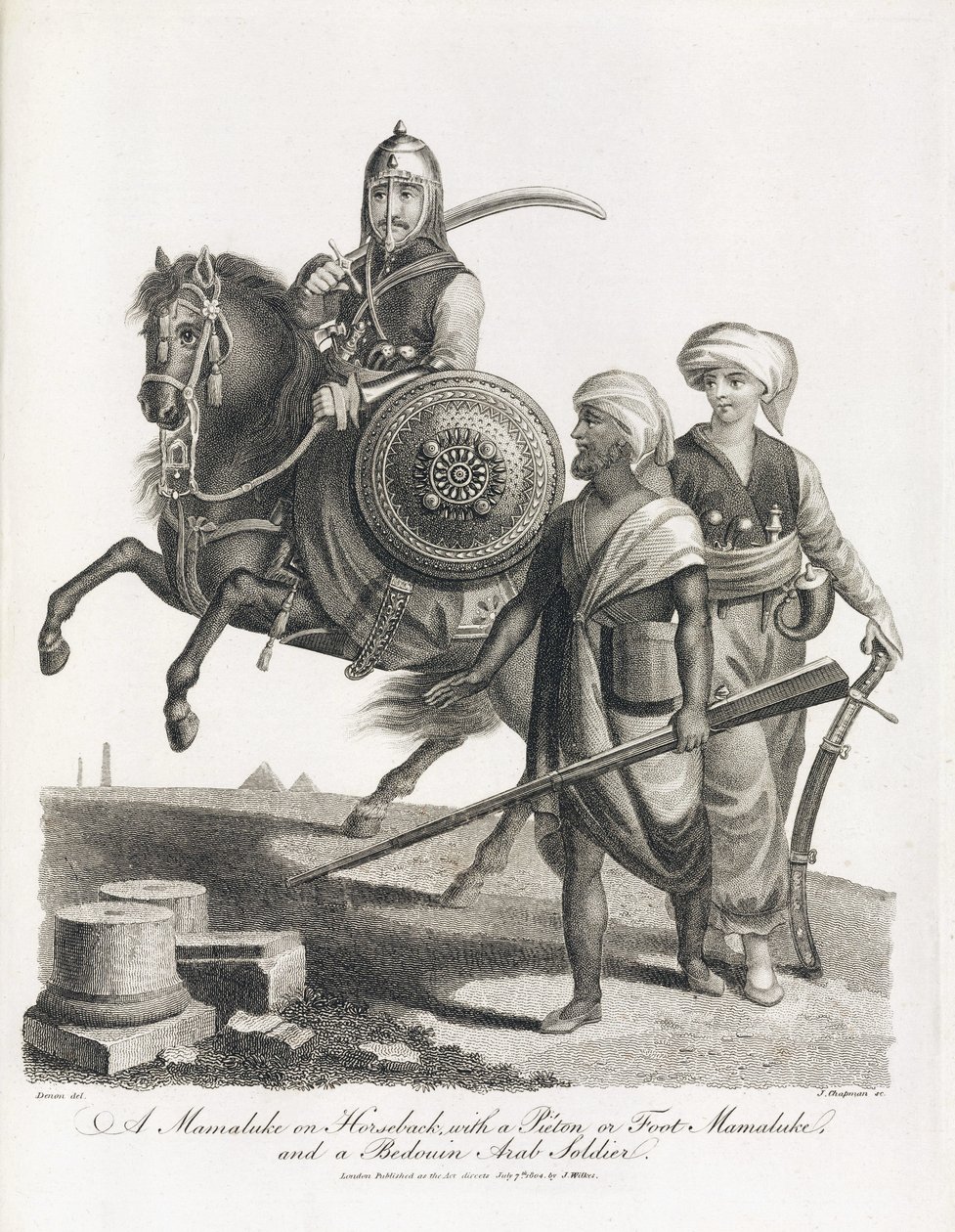 Mamluk-rytter og soldater fra Mamluk- og beduinfanteriet, i 1804 av Unbekannt