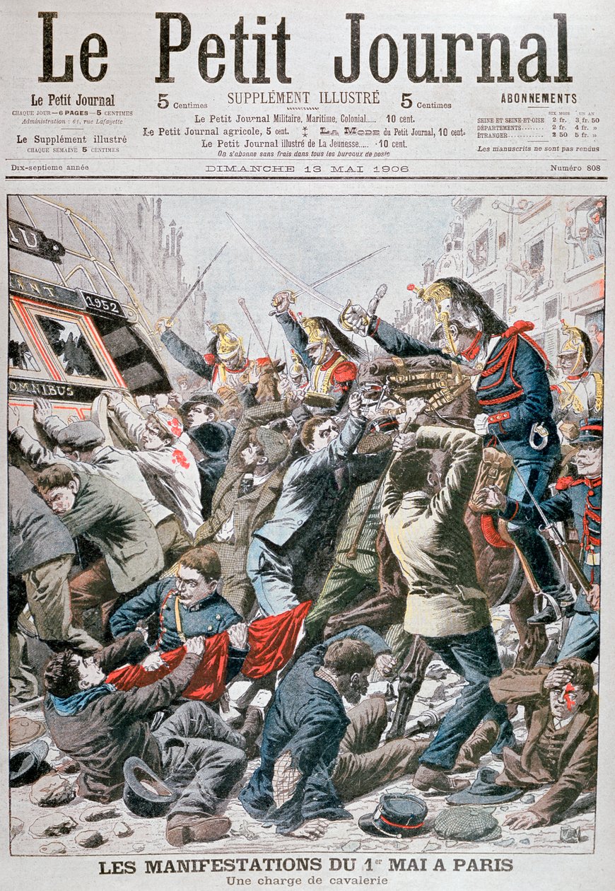 Kavaleriangrep under demonstrasjonen 1. mai i Paris, 1906 av Unbekannt