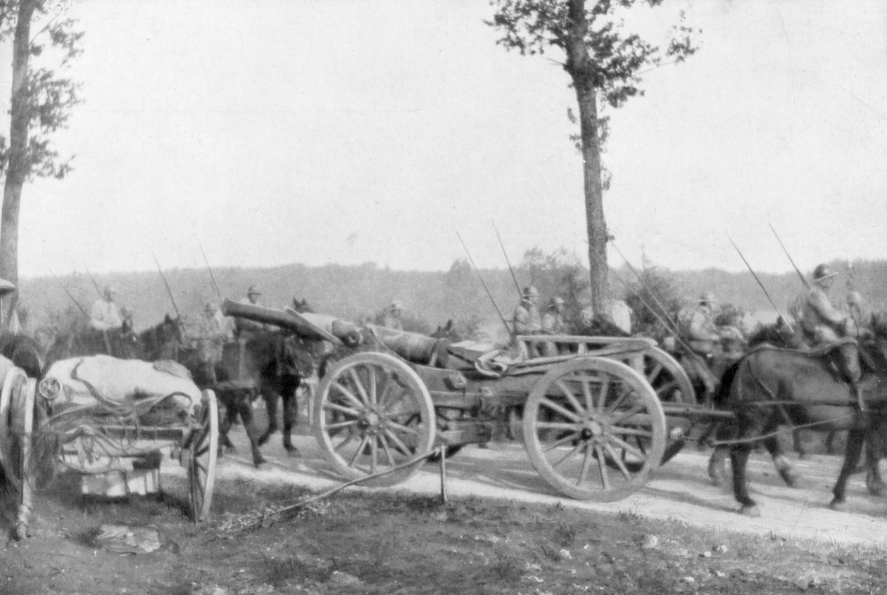 Kavaleri og artilleri fra den franske 10. armé, Villers-Cotterets, Aisne, Frankrike, 1918 av Unbekannt
